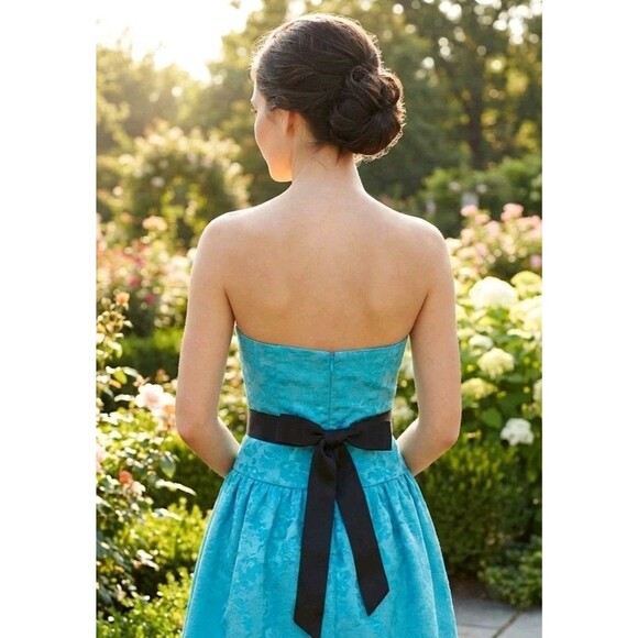 Y2K Vintage Jessica McClintock Gunne Sax Aqua Coquette Floral Mini Prom Dress 3 - Picture 4 of 8